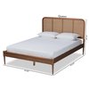 Baxton Studio Elston Mid-Century Walnut Brown Finished Wood and Synthetic Rattan Platform Bed-Full 193-11485-ZORO